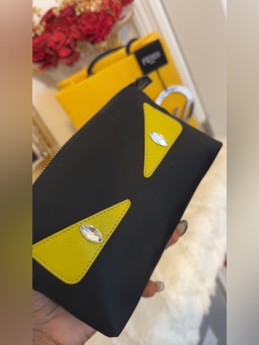 Fendi Monster Eyes Black and Yellow Cosmetic Pouch
